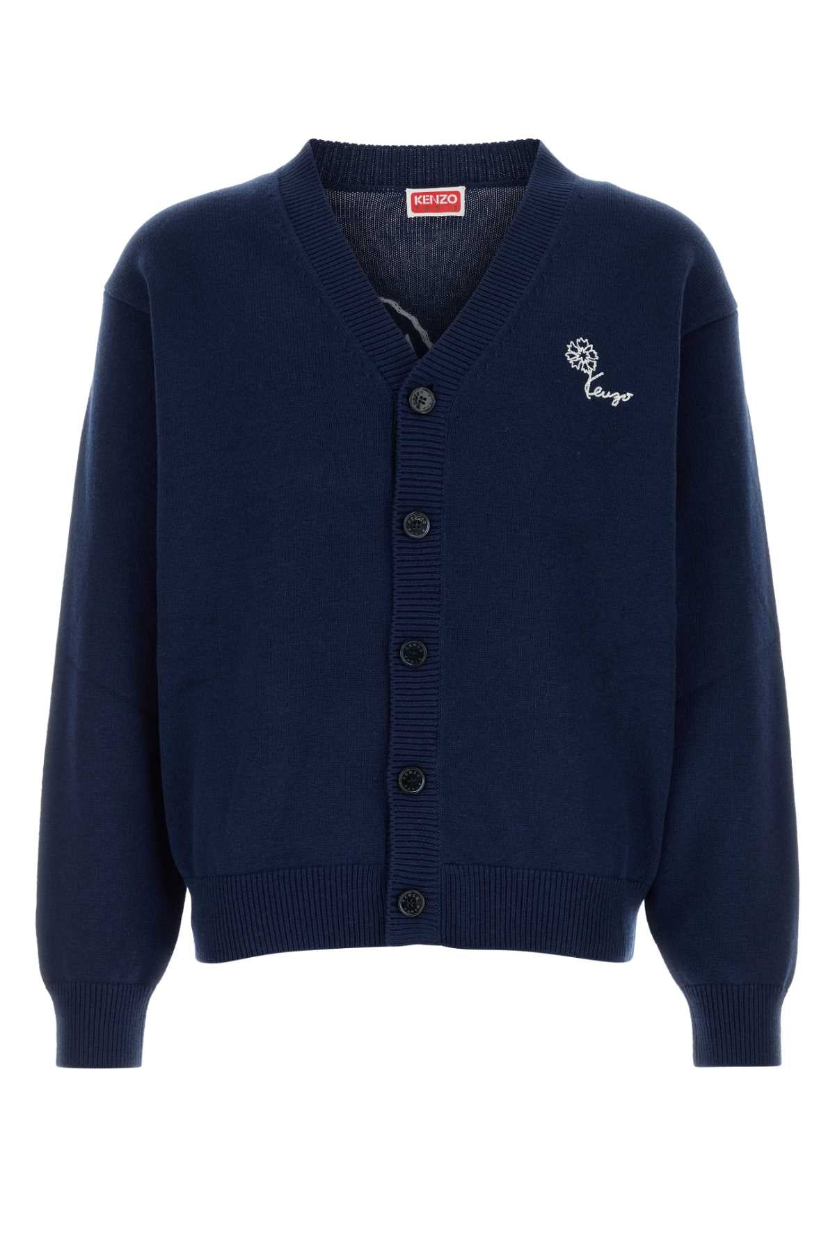 Kenzo Wool-Cotton Knit Cardigan — Navy