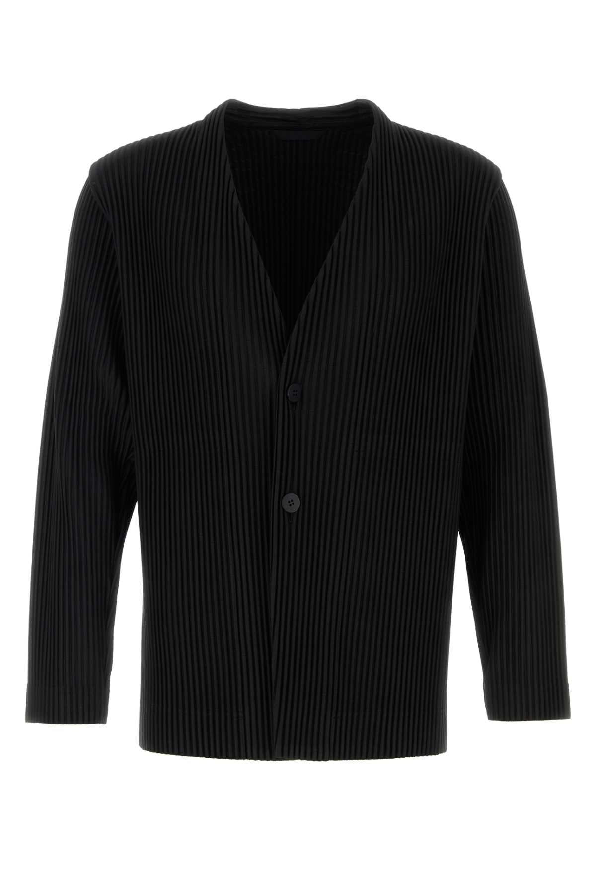 Homme Plisse' Issey Miyake Pleated Polyester Cardigan — Black