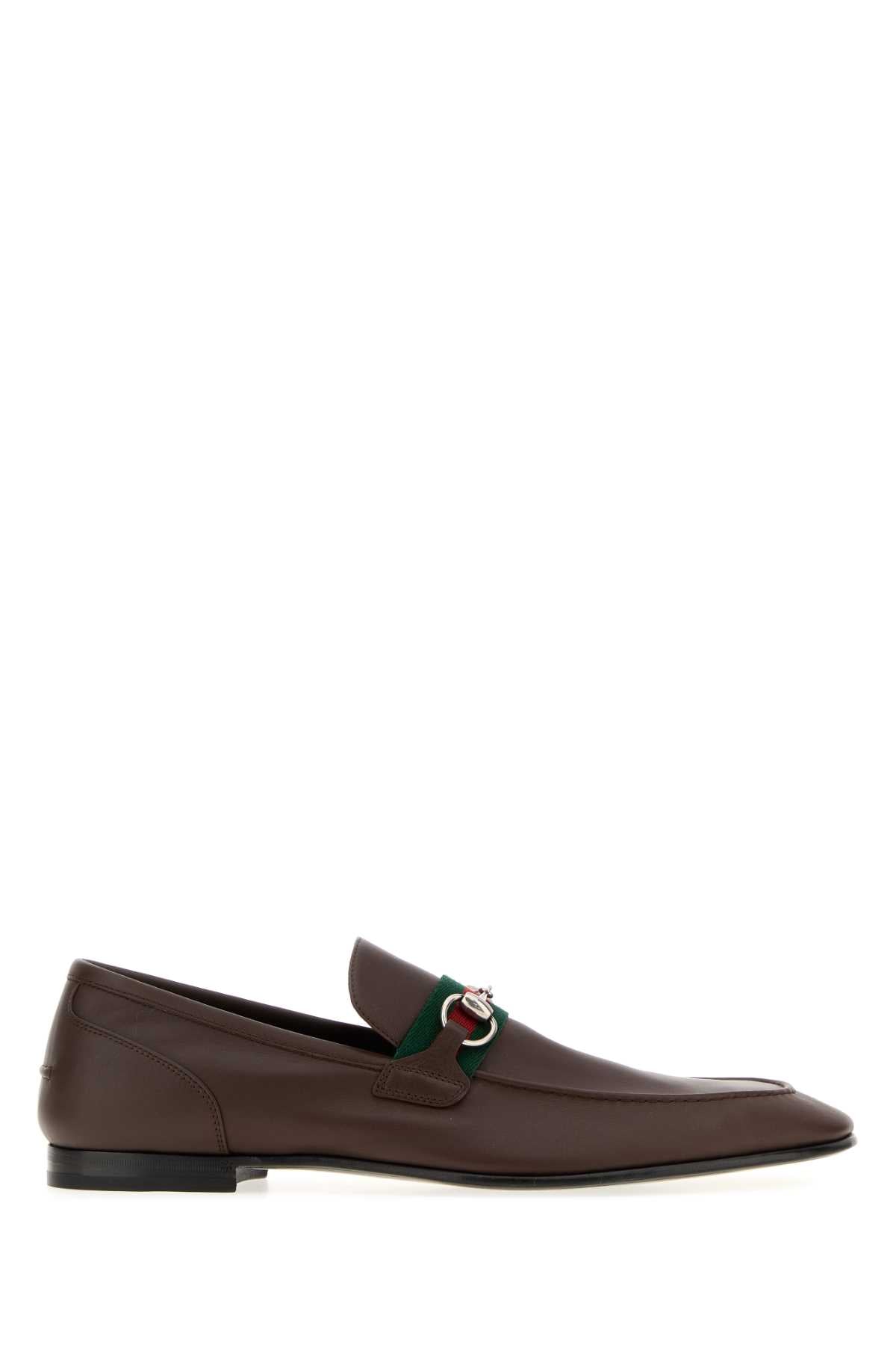 Gucci Leather Moccasin with Horsebit Trim Loafer — Brown