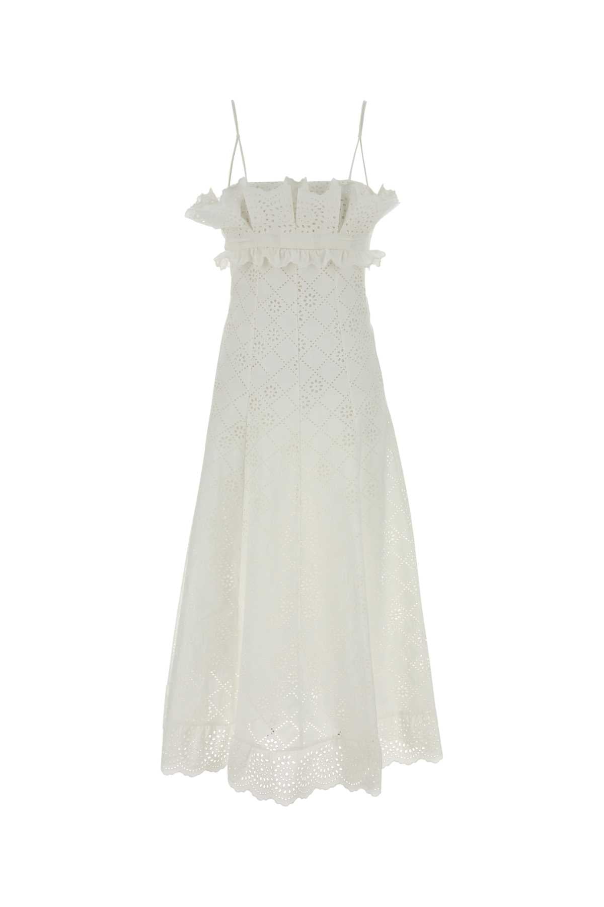 Alberta Ferretti Broderie Anglaise Dress — White