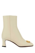 Valentino Garavani Leather VLogo Signature Ankle Boot — Ivory