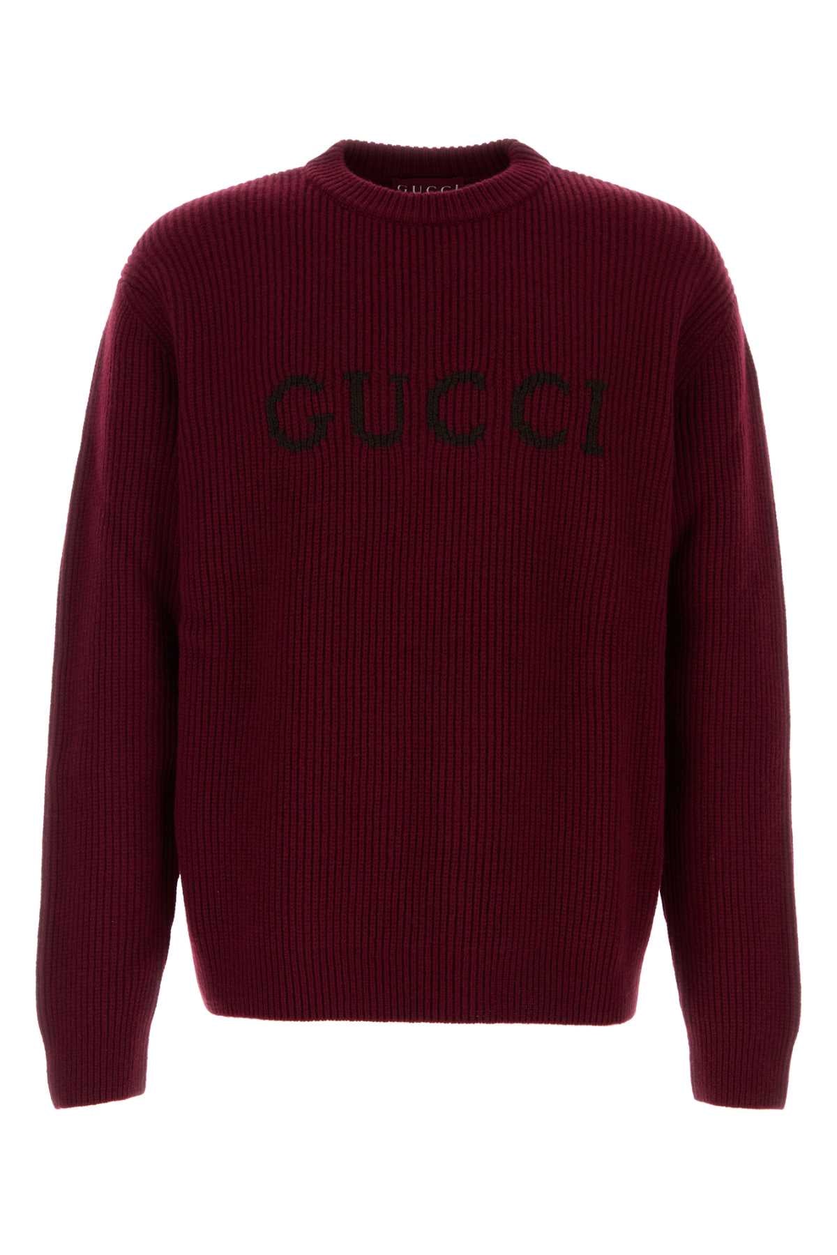Gucci Logo-Embroidered Wool Blend Sweater — Burgundy