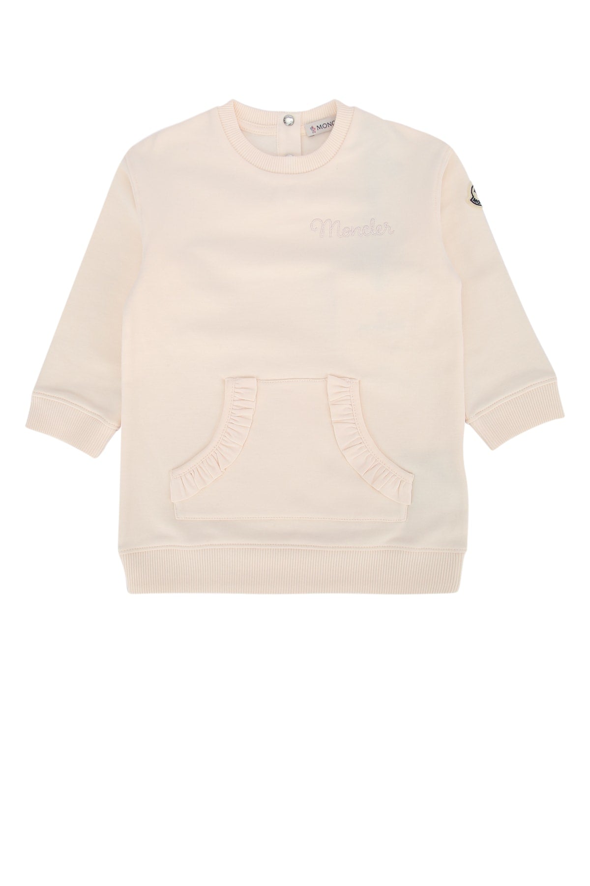Moncler Jr Ruffled Pocket Sweatshirt Dress — Beige