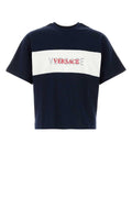 Versace Logo-Striped Cotton T-Shirt — Navy