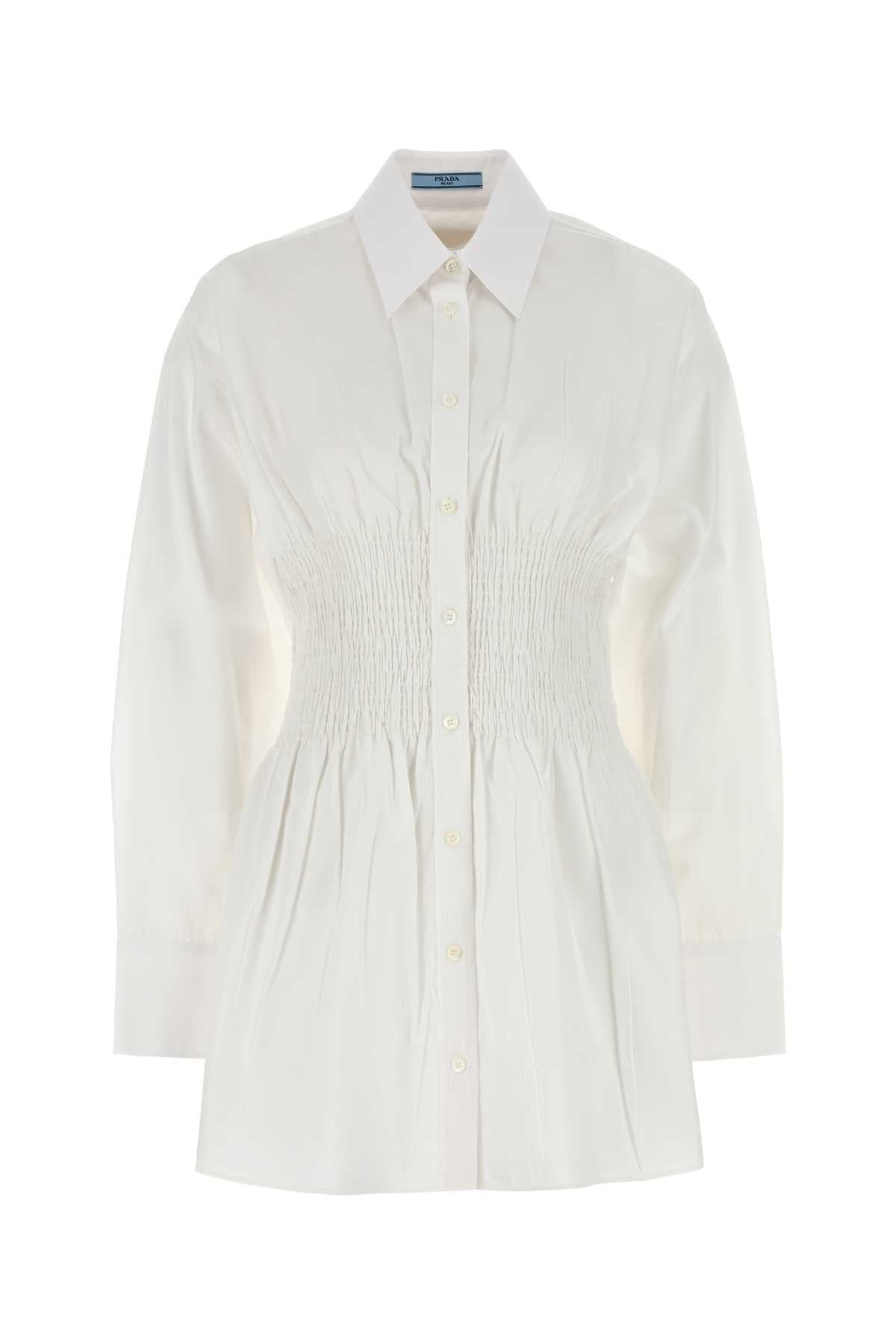 Prada Smocked Poplin Shirt — White