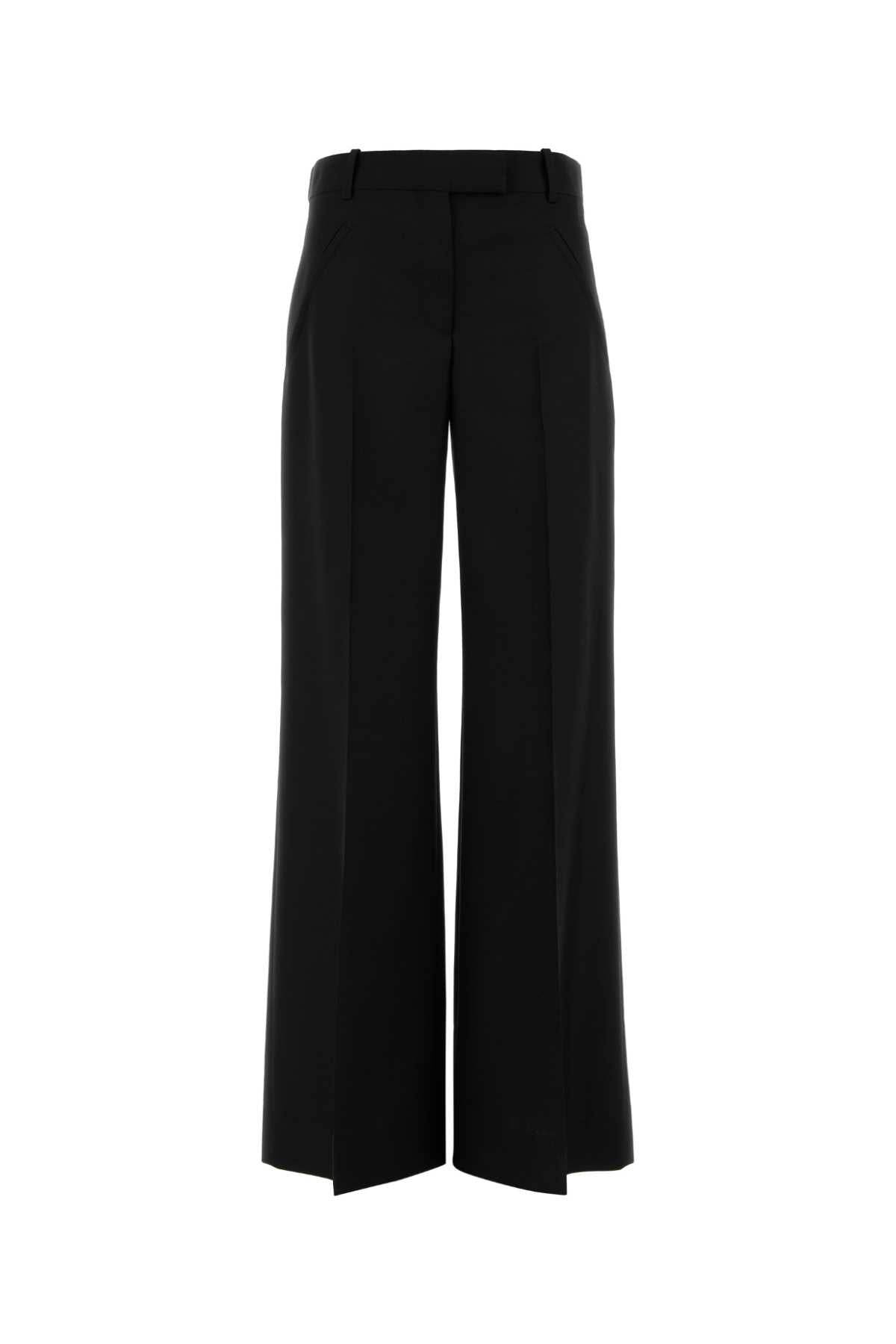 Alexander McQueen Wool Blend Wide-Leg Trousers — Black