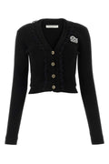 Alessandra Rich Lace-Trimmed Ribbed Knit Cardigan — Black