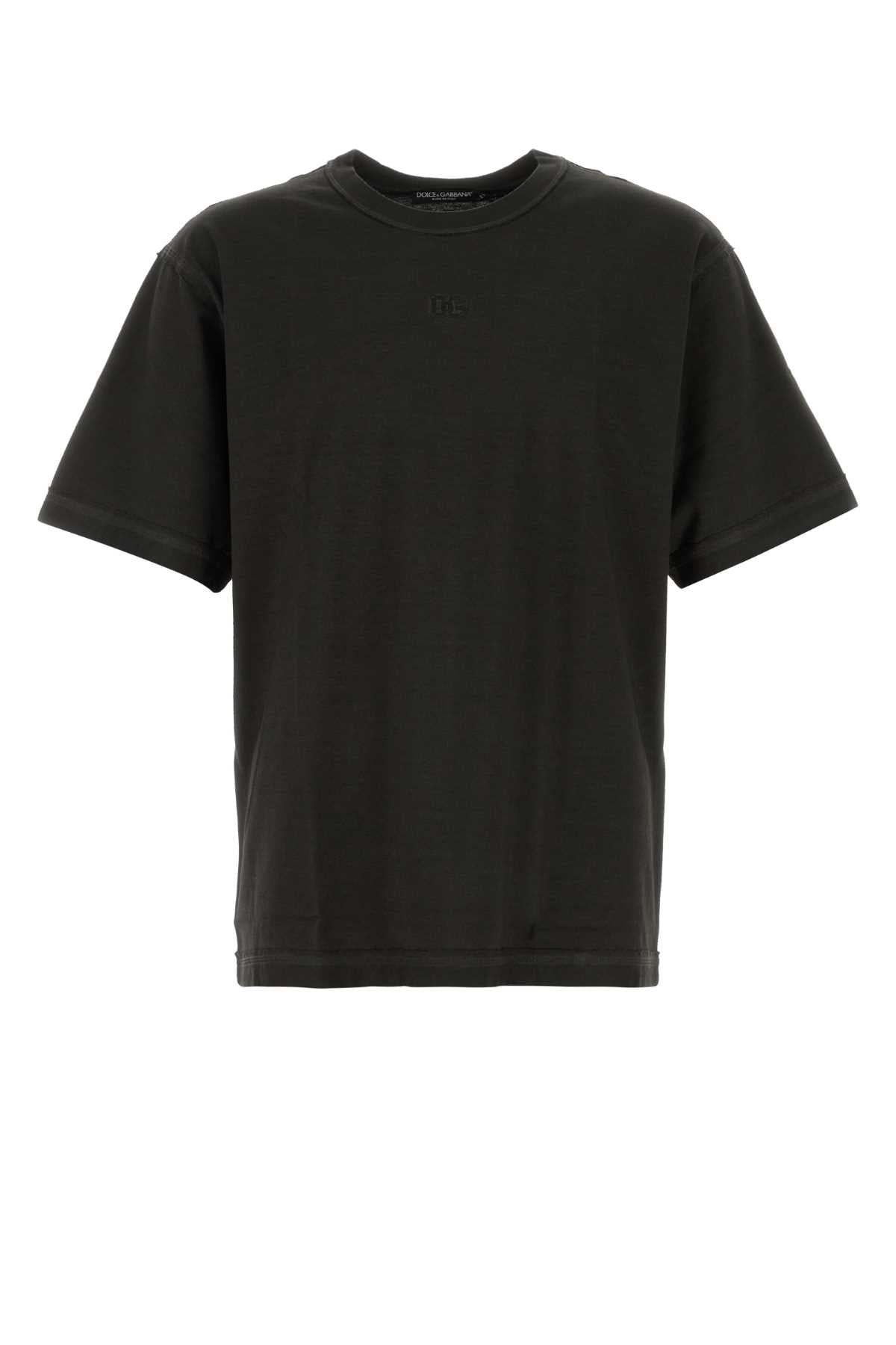 Dolce & Gabbana Logo-Embroidered Cotton T-Shirt — Black