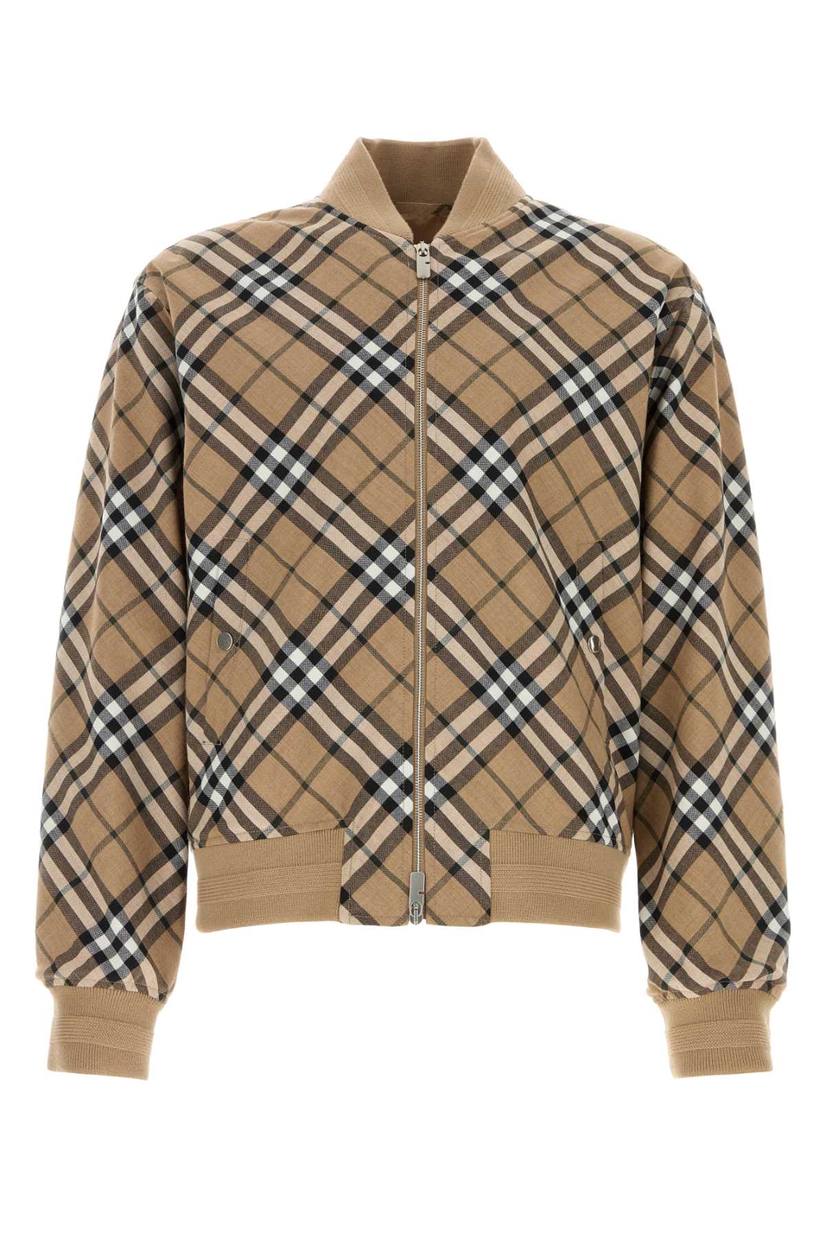 Burberry Checked Wool-Blend Bomber Jacket — Beige