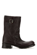 Prada Buckle-Detail Calf Leather Ankle Boot — Brown