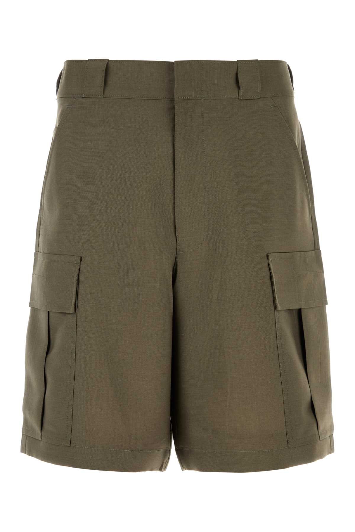 Prada Mohair-Wool Cargo Bermuda Shorts — Green