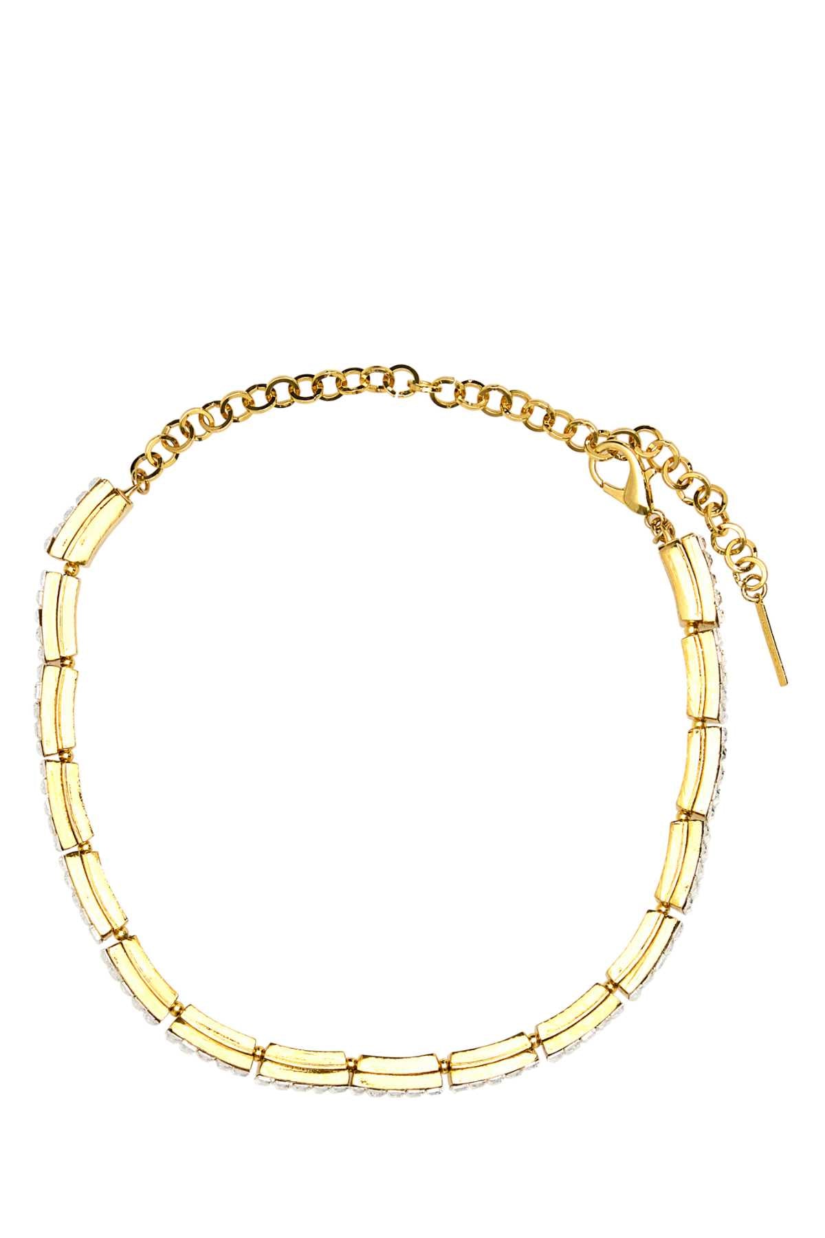 Alessandra Rich Crystal Baguette Choker Necklace — Gold