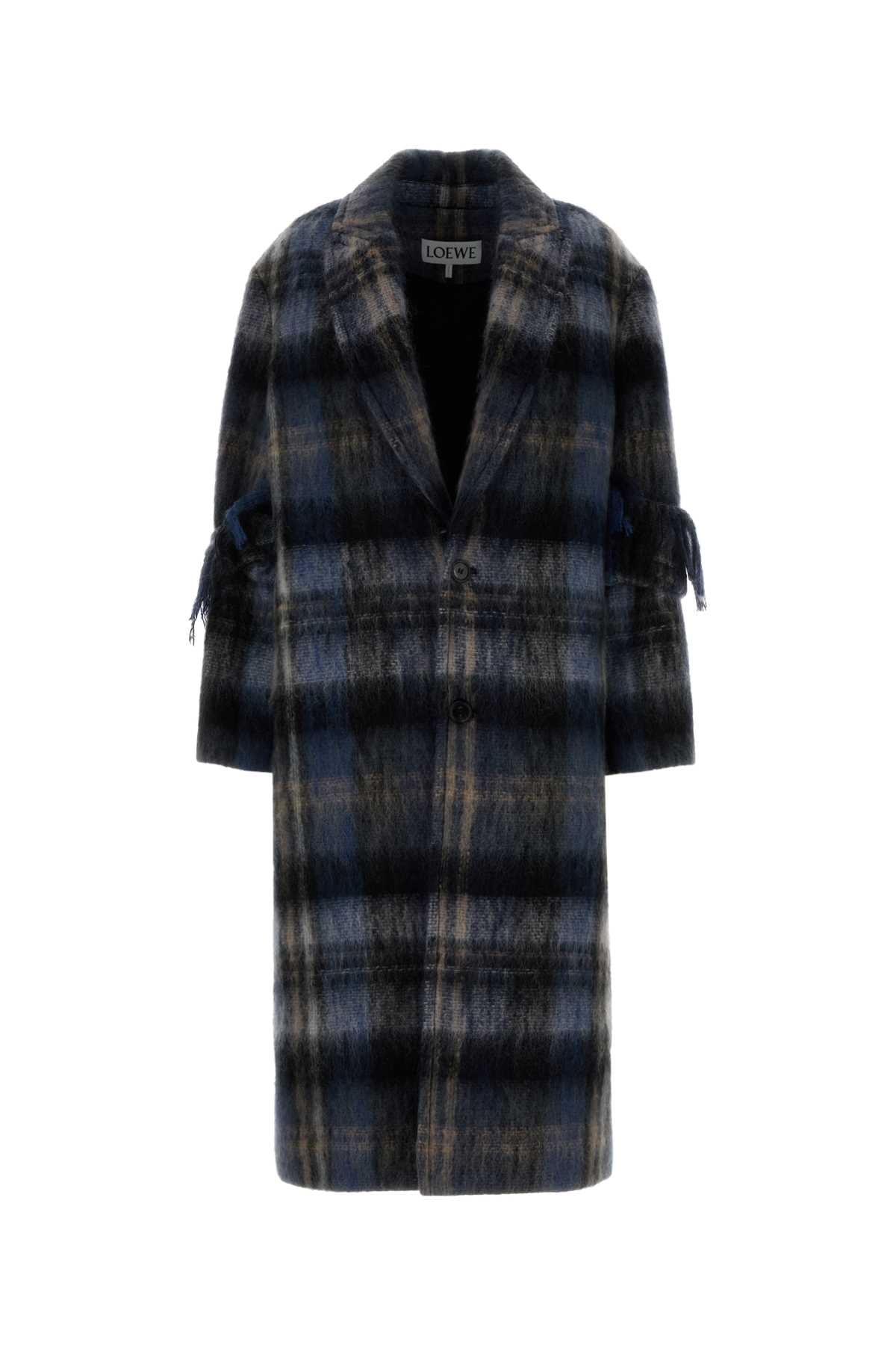 Loewe Plaid Mohair Blend Coat — Navy