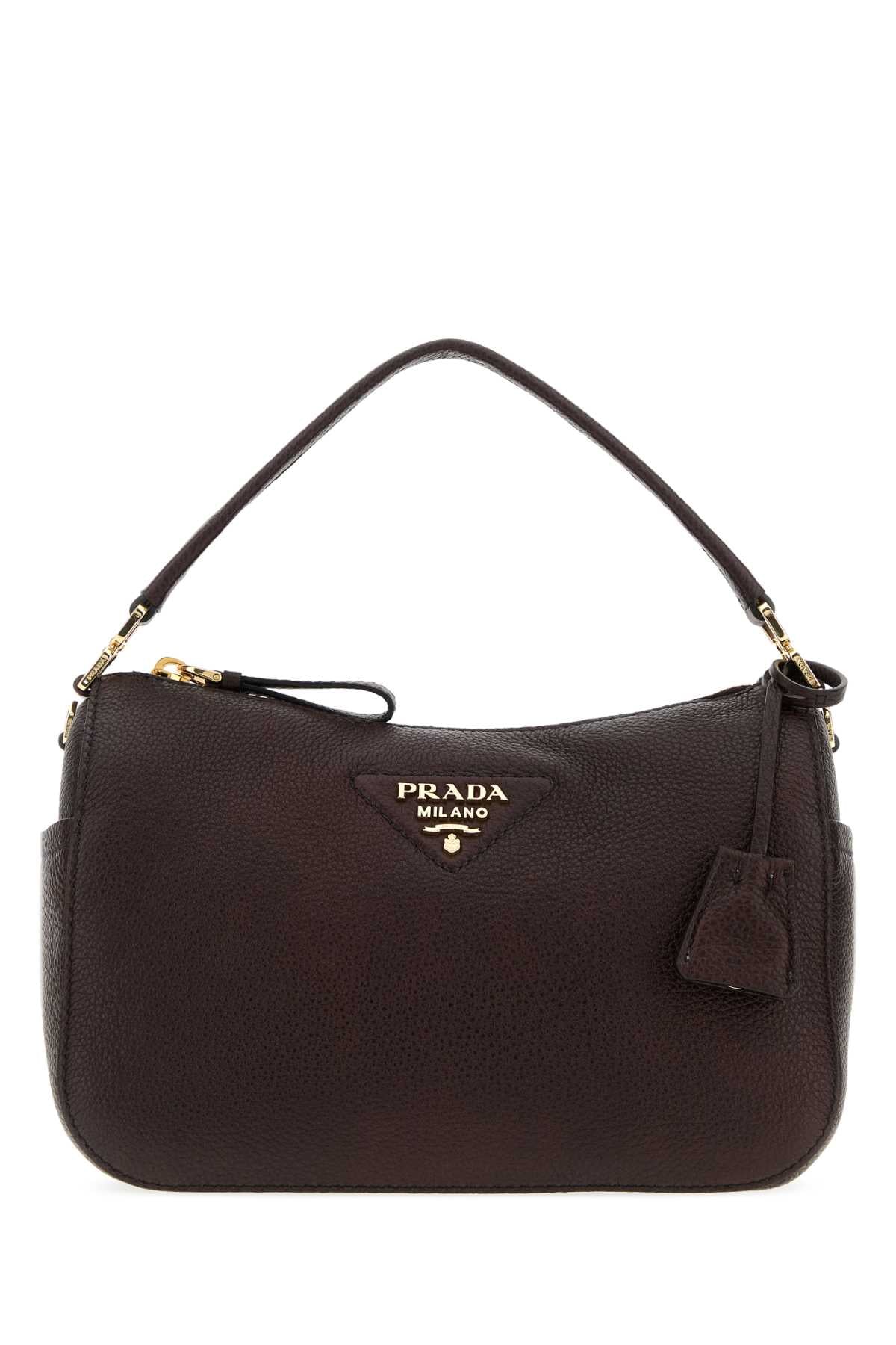 Prada Pebbled Leather Shoulder Bag — Brown