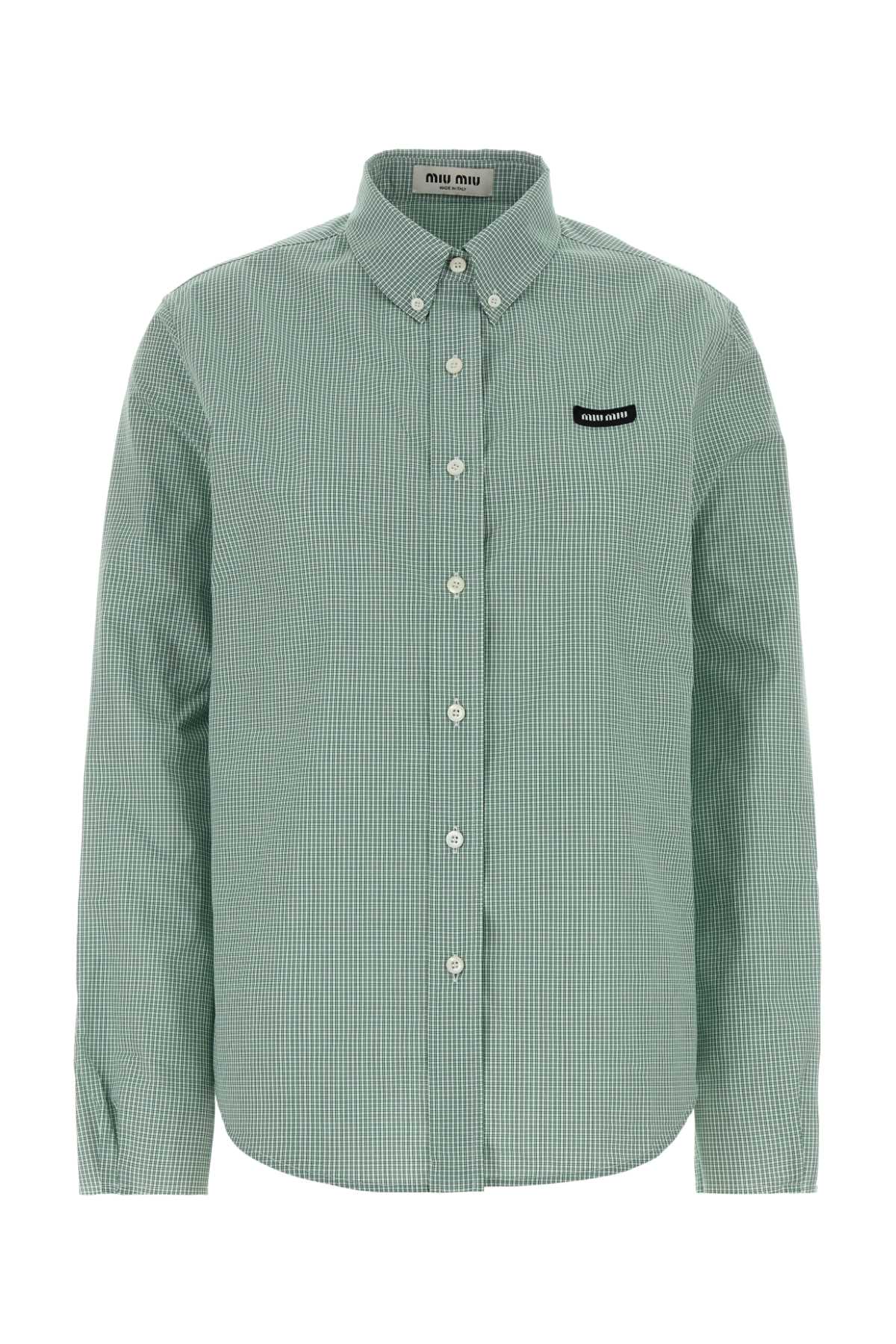 Miu Miu Embroidered Poplin Shirt — Green