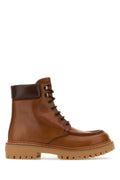 Prada Lug-Sole Leather Ankle Boot — Brown