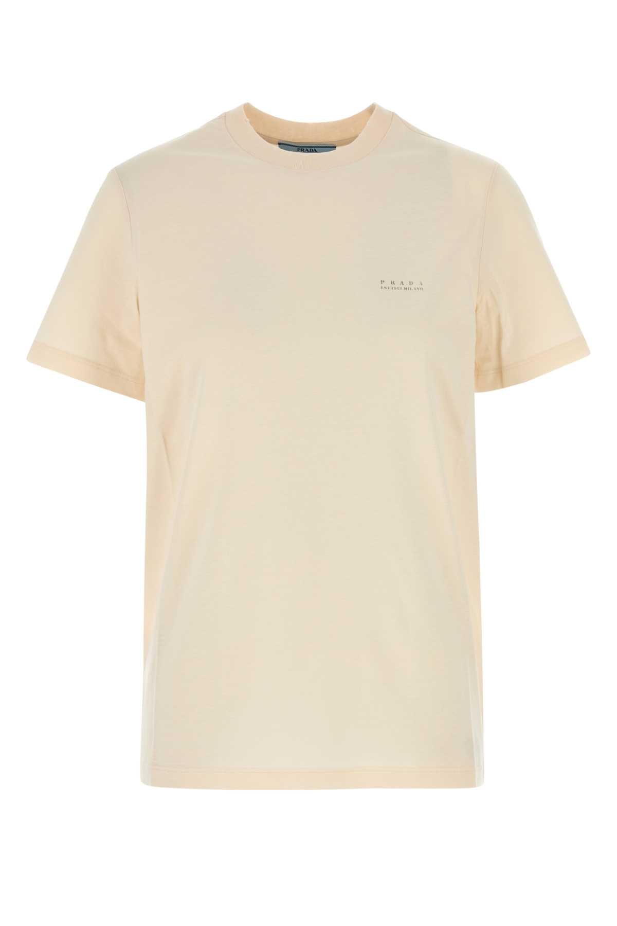Prada Logo-Embroidered Cotton T-Shirt — Beige