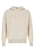 Prada Logo-Embroidered Cotton Hoodie — Beige