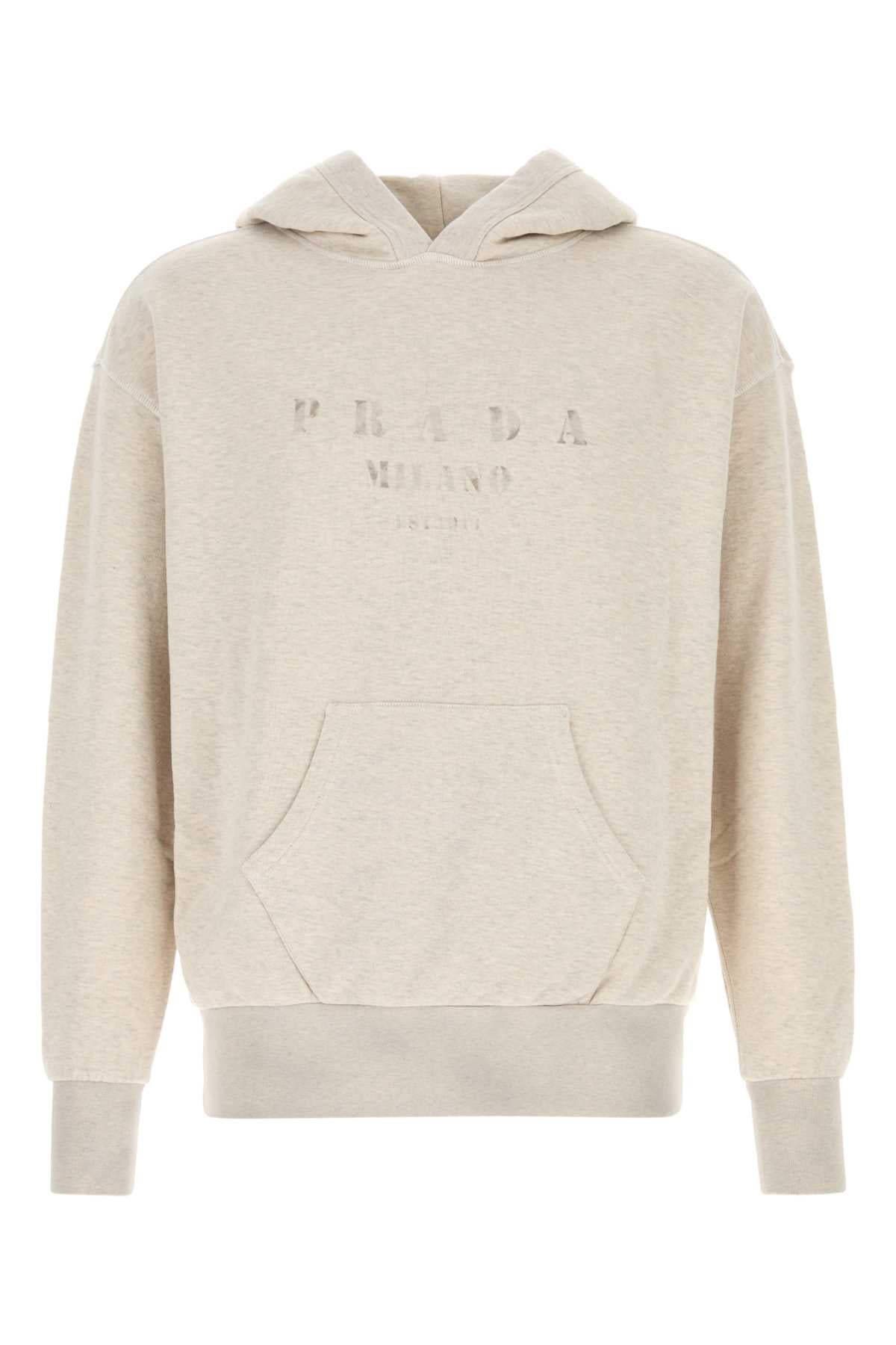Prada Logo-Embroidered Cotton Hoodie — Beige