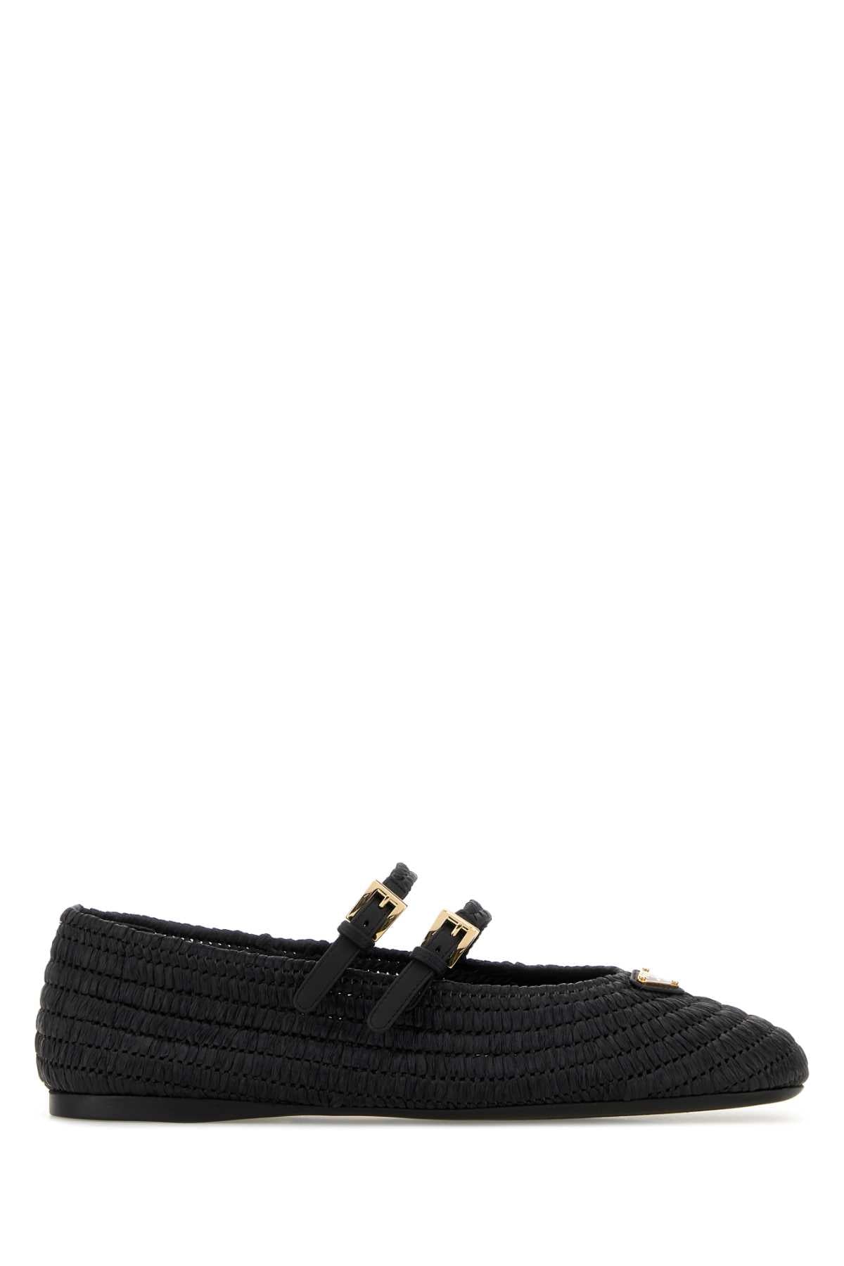 Prada Raffia Ballerinas — Black