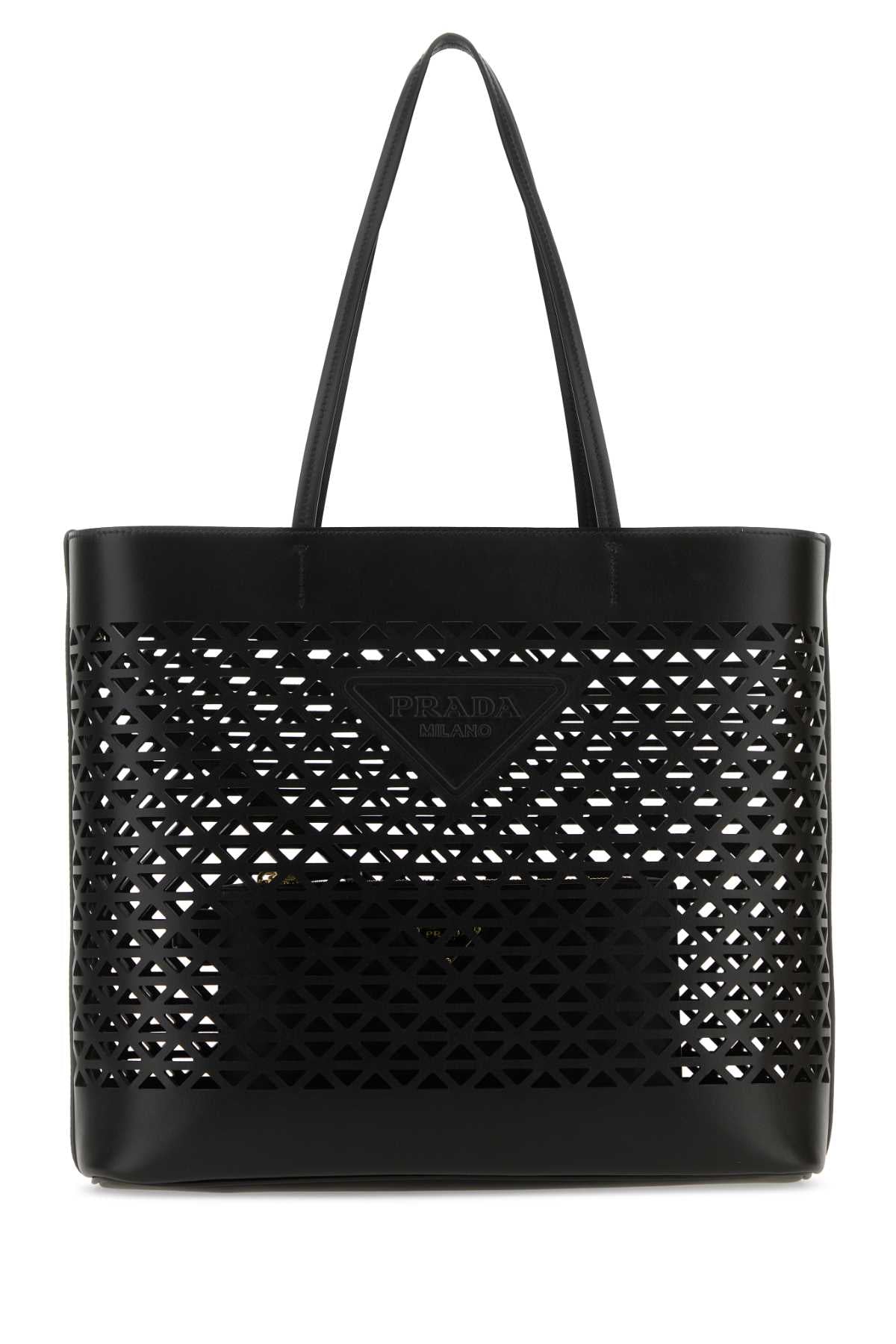 Prada Laser-Cut Leather Tote Bag — Black