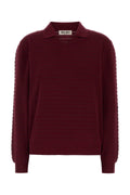 Miu Miu Embroidered Cotton Polo Collar Sweater — Burgundy