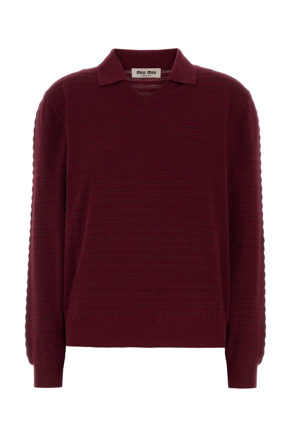 Miu Miu Embroidered Cotton Polo Collar Sweater — Burgundy
