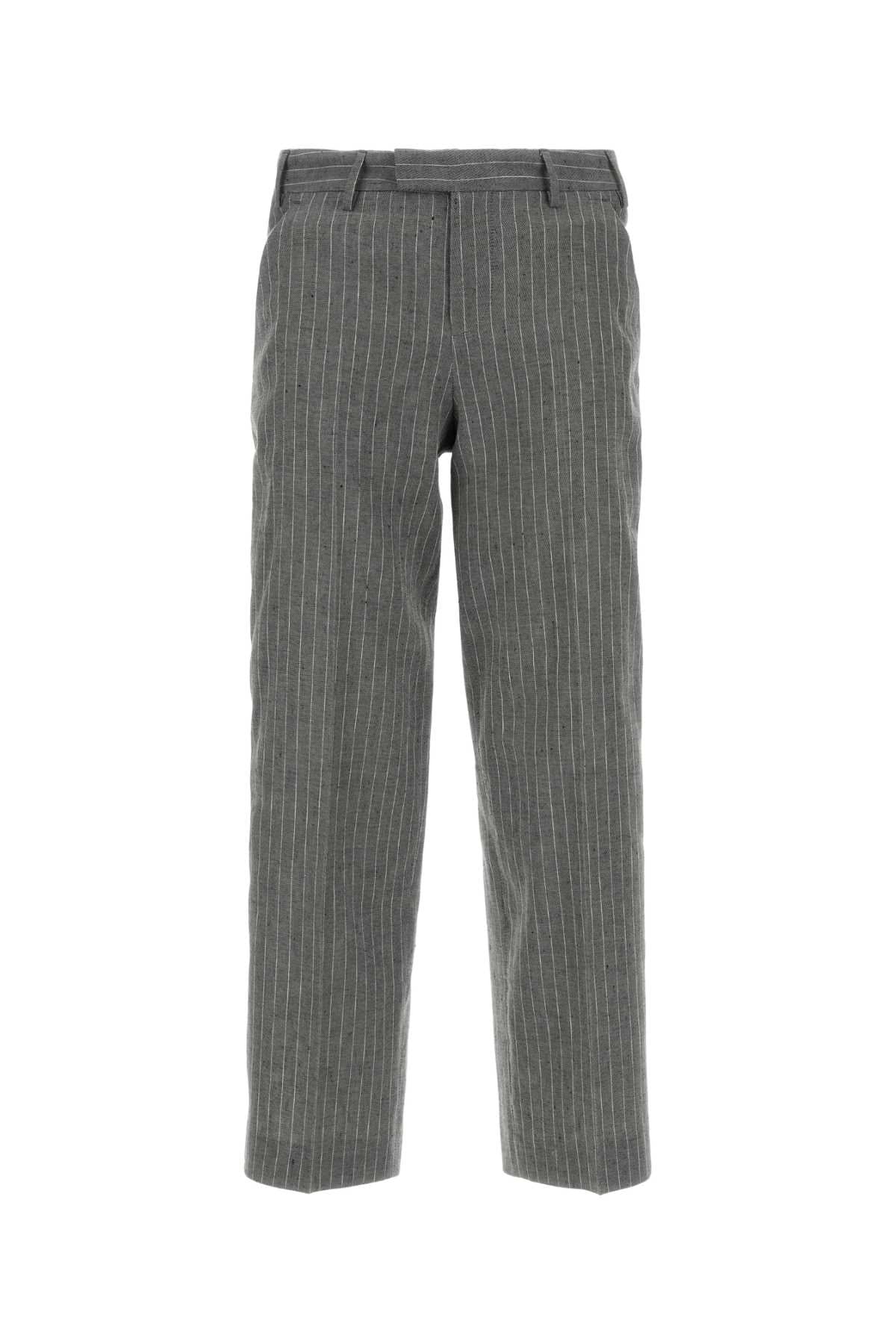 Pt Torino Pinstriped Linen-Cotton Trousers — Gray
