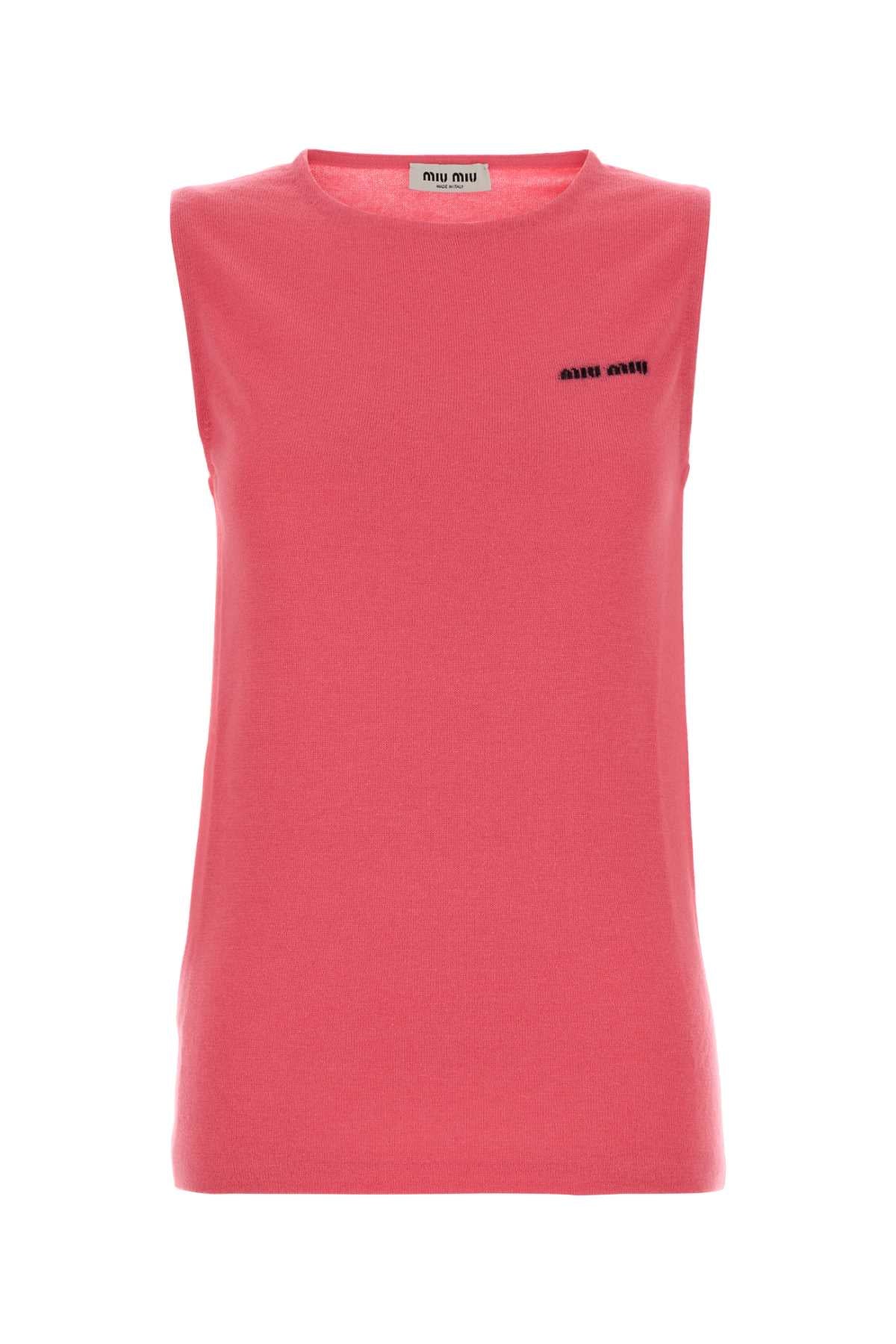 Miu Miu Cashmere Blend Logo Tank Top — Pink
