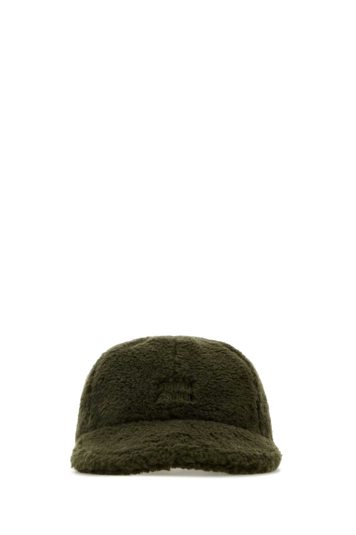 Miu Miu CAPPELLI Pile Knit Baseball Cap — Green