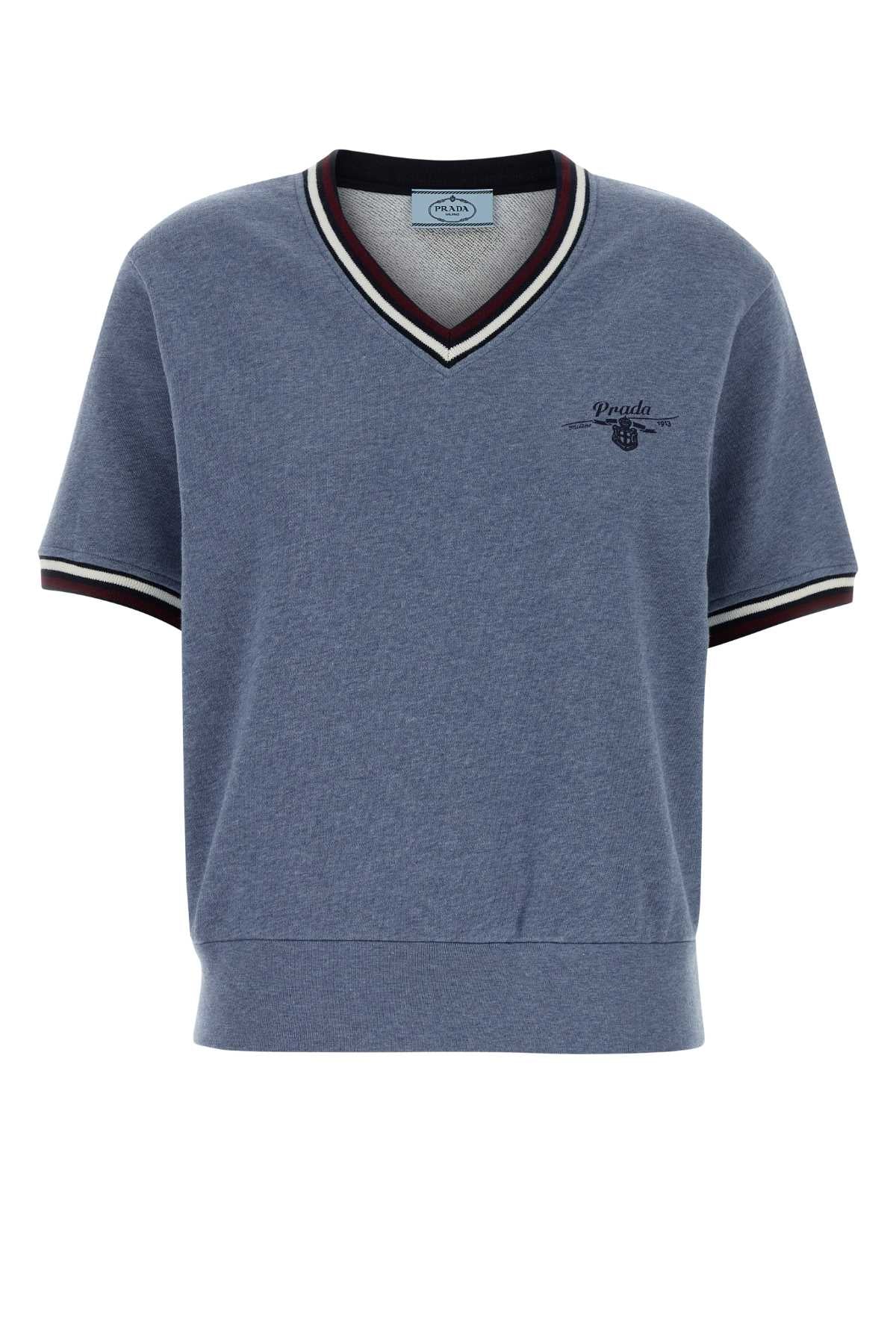 Prada Cotton V-Neck T-Shirt — Blue
