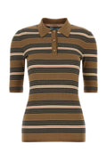 Prada Striped Stretch Cotton Blend Polo Shirt — Beige