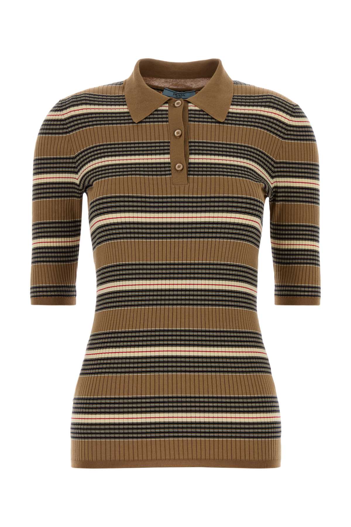Prada Striped Stretch Cotton Blend Polo Shirt — Beige