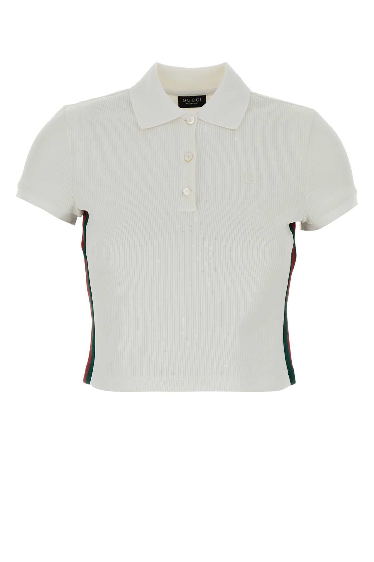 Gucci Ribbed Cotton-Polyester Polo Shirt — White