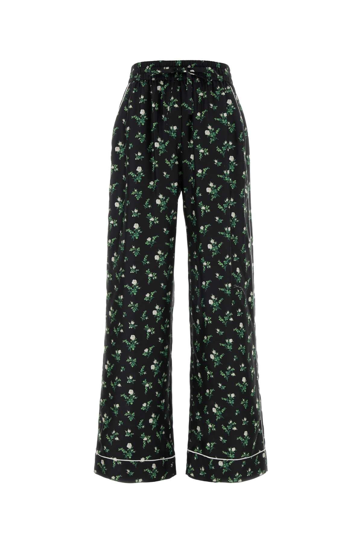 Dolce & Gabbana Floral-Printed Silk Trousers — Black