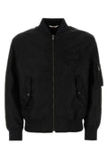 Valentino Garavani Nylon with Logo Embroidery Bomber Jacket — Black