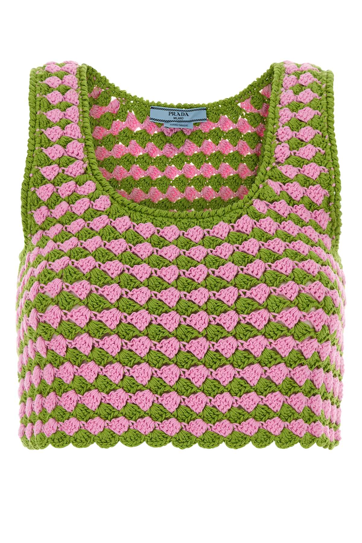 Prada Two-Tone Crochet Tank Top — Green