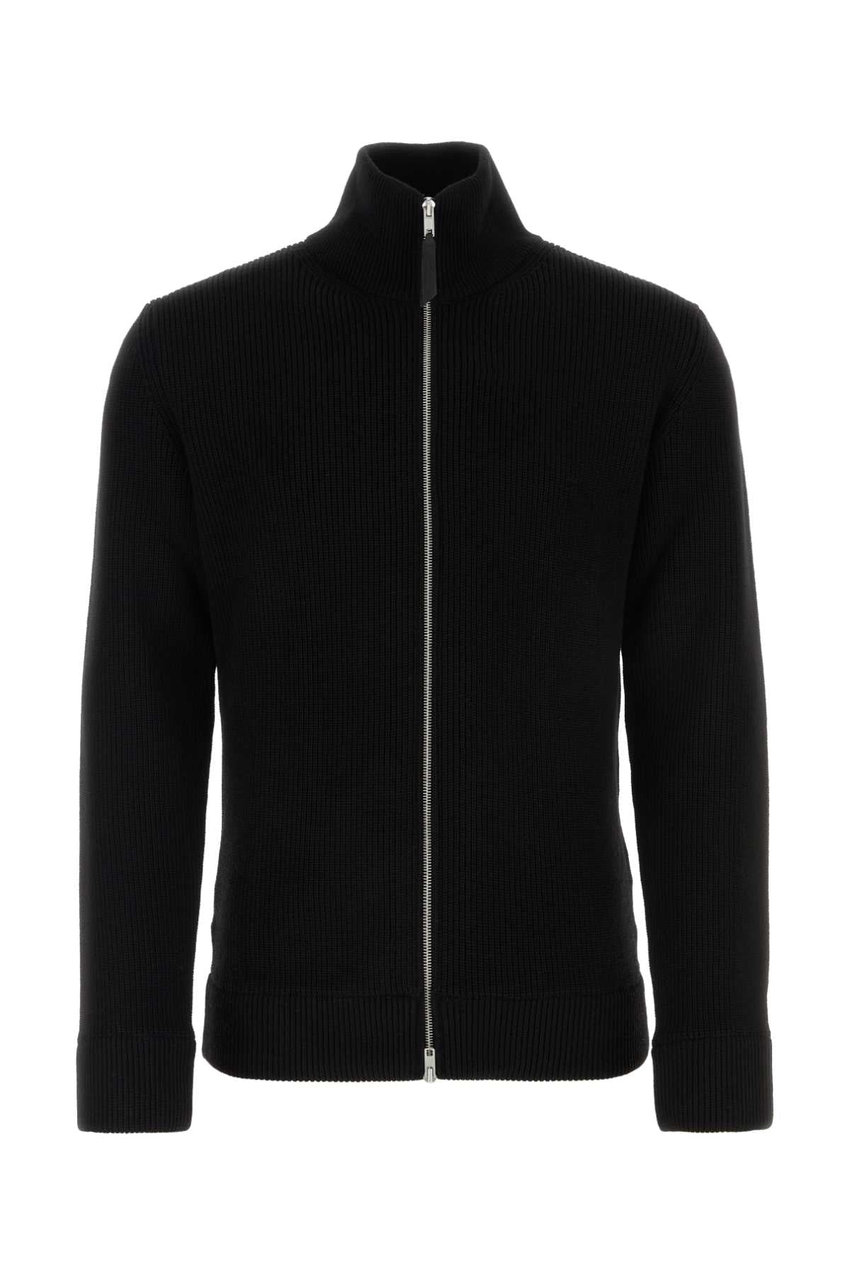Maison Margiela Ribbed Cotton-Wool Blend Cardigan — Black