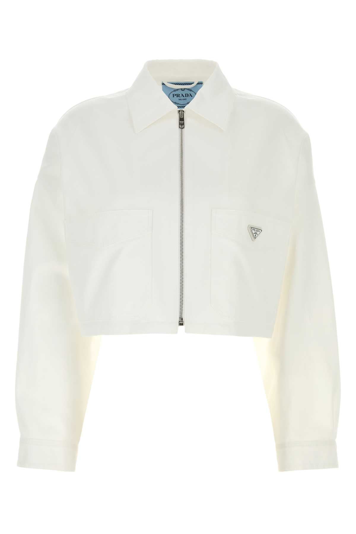 Prada Cropped Cotton Jacket — White