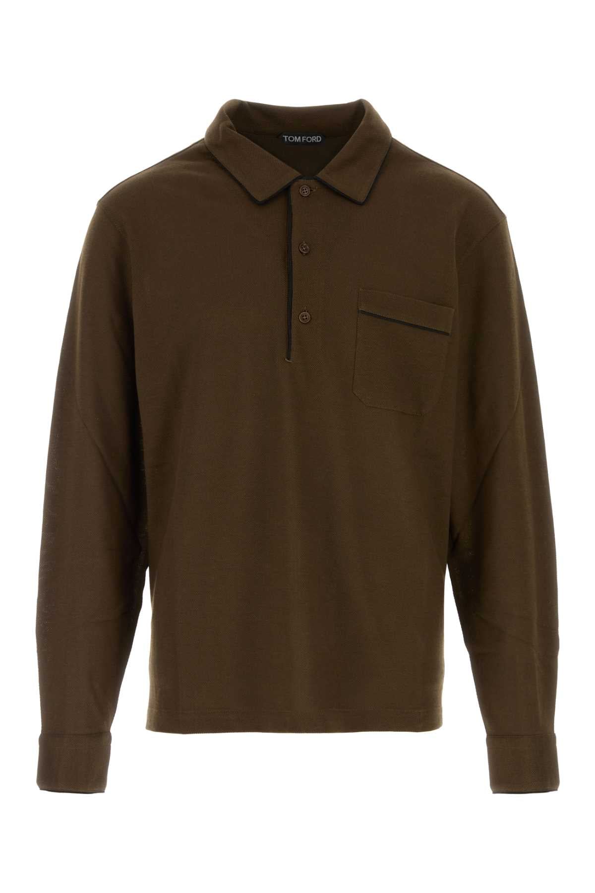 Tom Ford Silk Polo Shirt — Brown