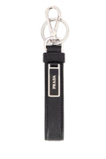 Prada Logo-Plaque Saffiano Leather Key Case — Black