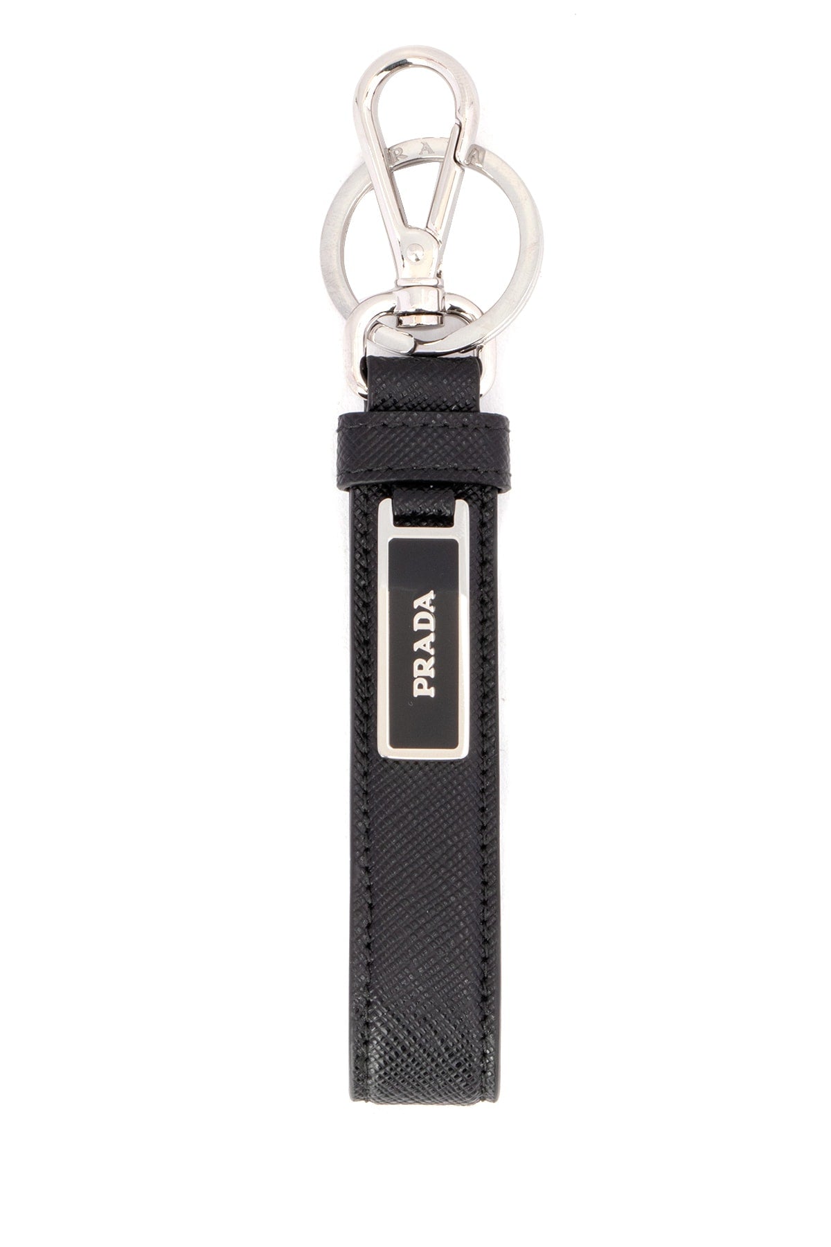 Prada Logo-Plaque Saffiano Leather Key Case — Black