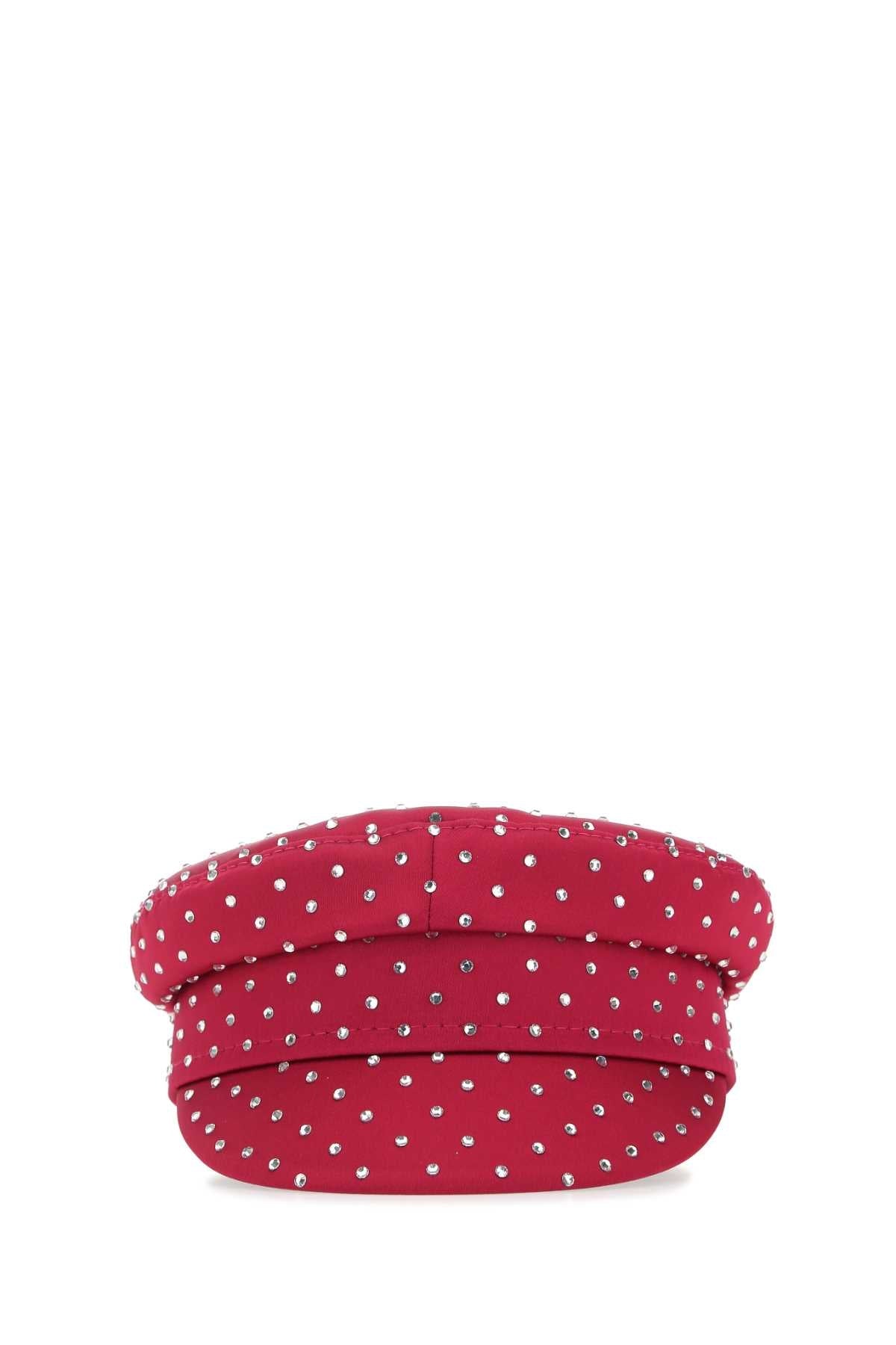Ruslan Baginskiy CAPPELLO Embellished Satin Flat Cap — Pink