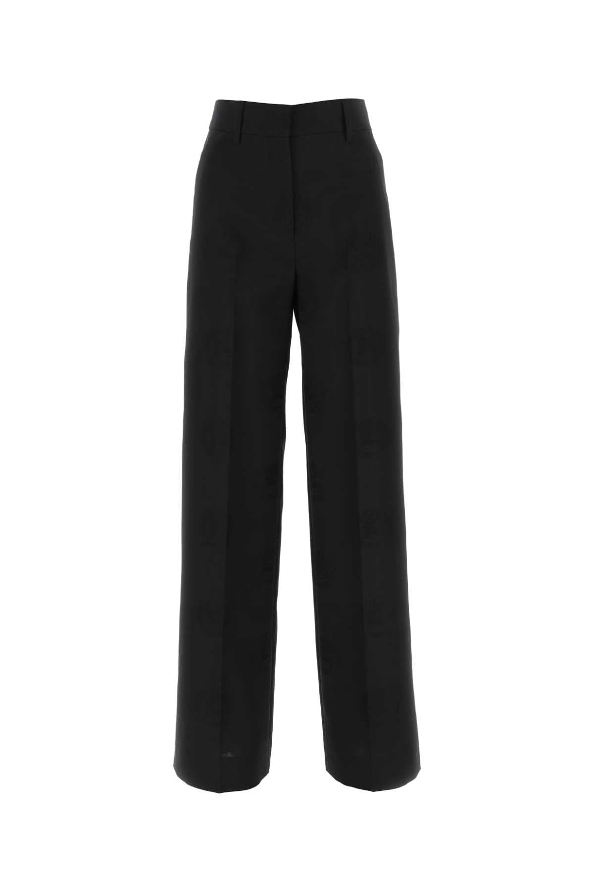 Burberry Wide-Leg Wool Blend Trousers — Black