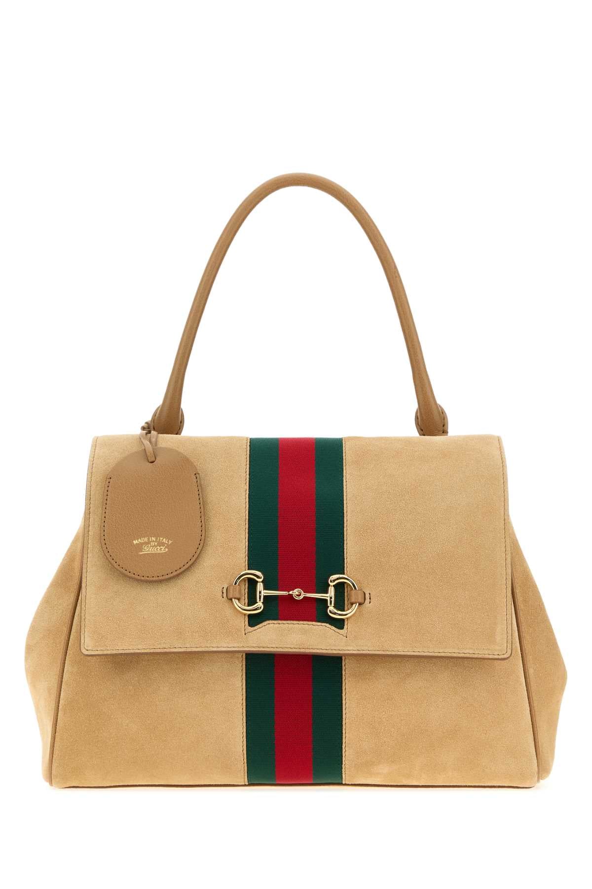 Gucci Horsebit Top Handle Bag — Beige