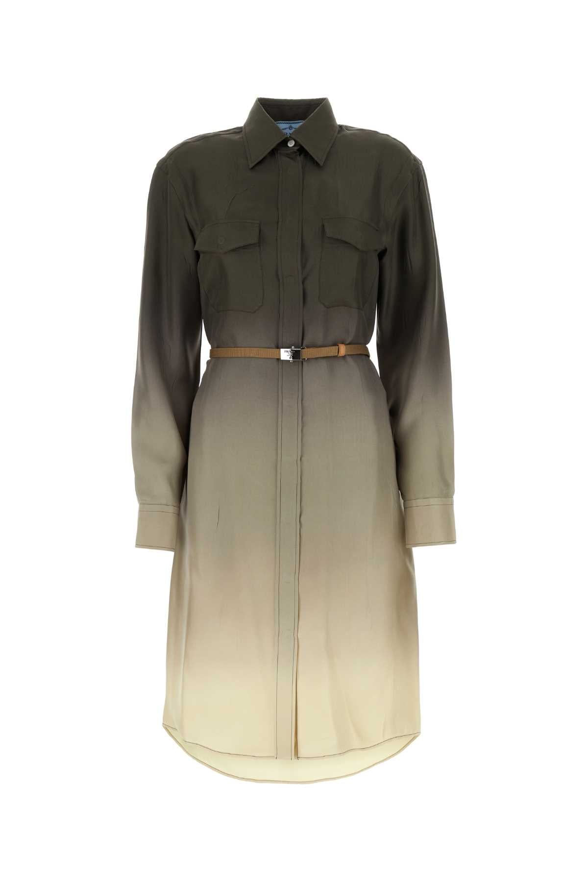 Prada Ombré Twill Shirt Dress — Green