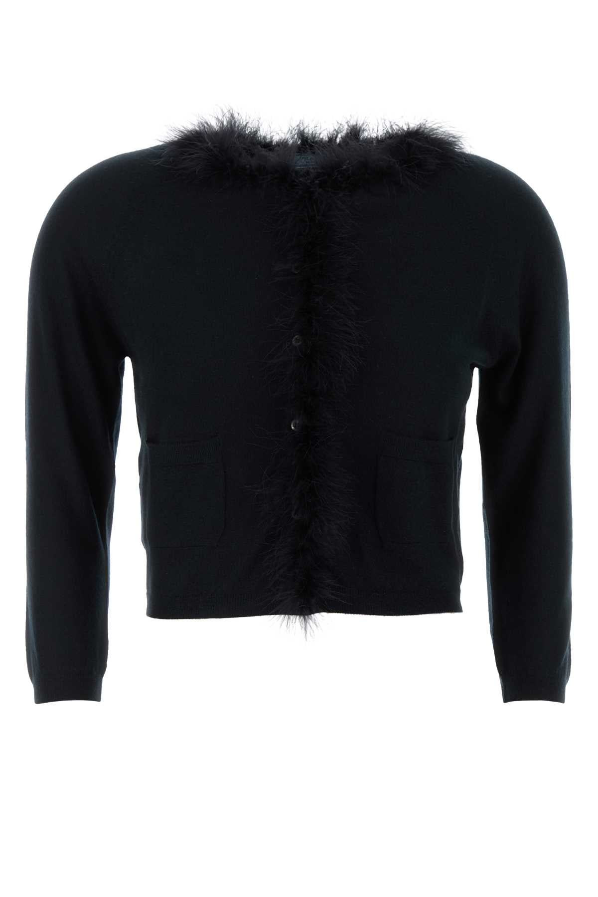 Prada Cashmere with Feather Trim Cardigan — Black