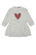 Moncler Jr Heart-Embroidered Cotton Dress — White