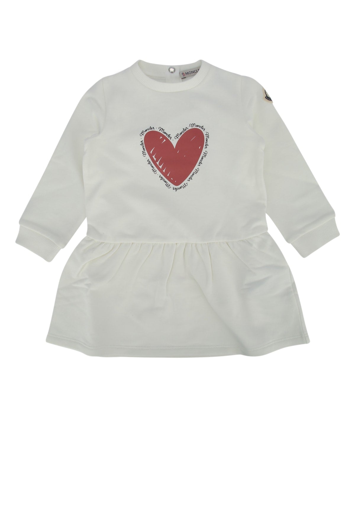 Moncler Jr Heart-Embroidered Cotton Dress — White