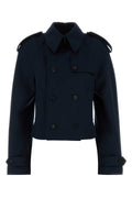 Alexander McQueen Double-Breasted Wool Trench Coat — Navy